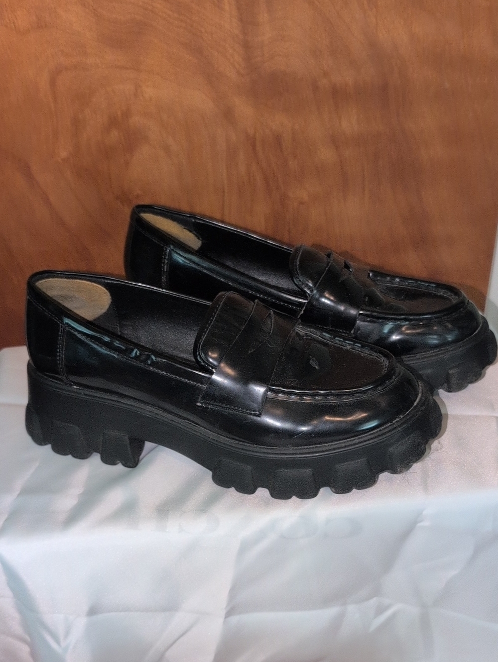 Bar III Black Chunky Lug Penny Loafers